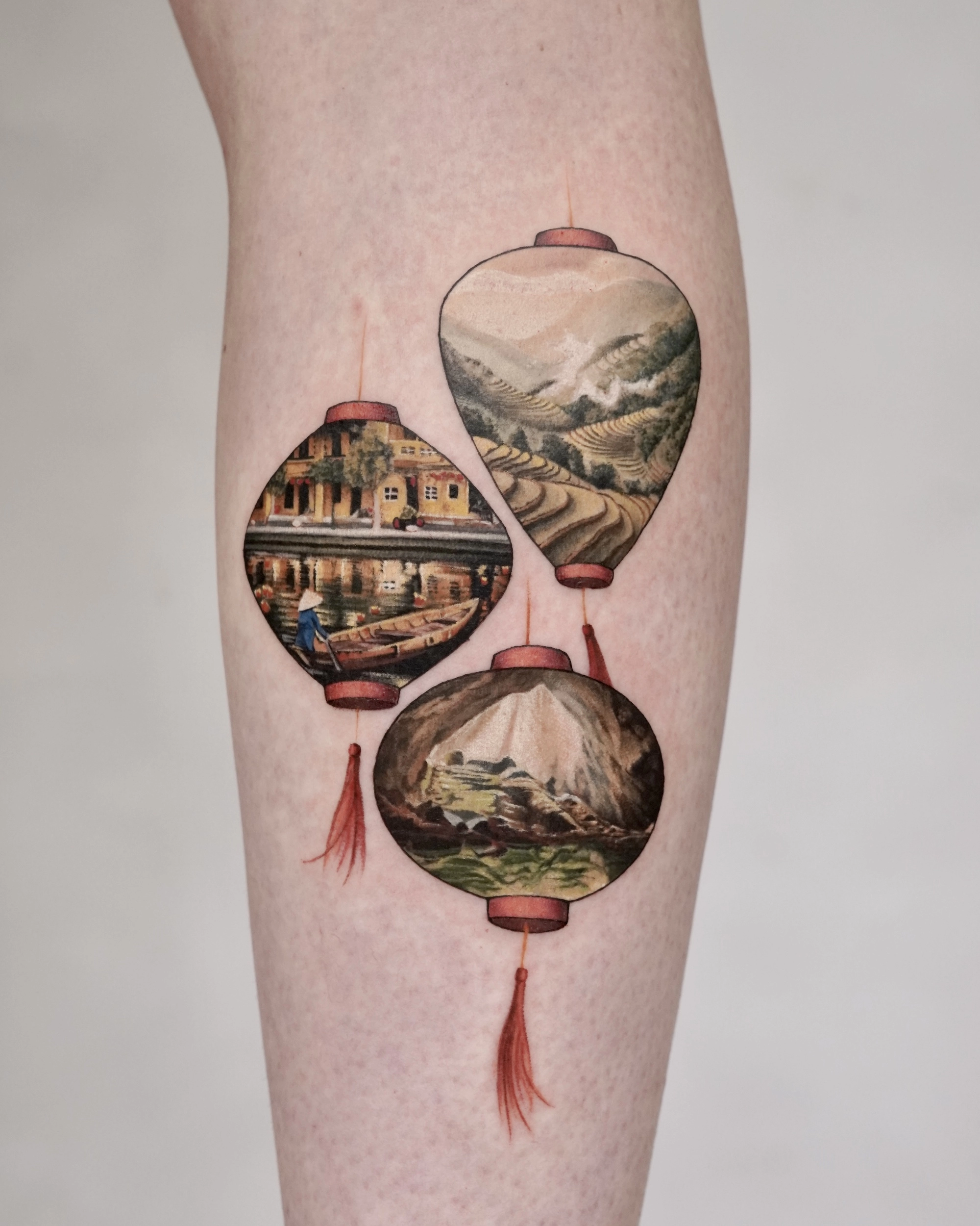 Ha Long Bay inspired realistic landscape tattoo design