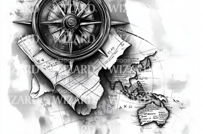 Travel Map Tattoo Design: 25 Meaningful Wanderlust Ideas 1 travel the world map and compass tattoo design world travel 25
