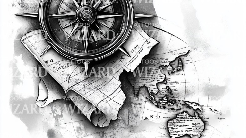 Travel Map Tattoo Design: 25 Meaningful Wanderlust Ideas 1 travel the world map and compass tattoo design world travel 25