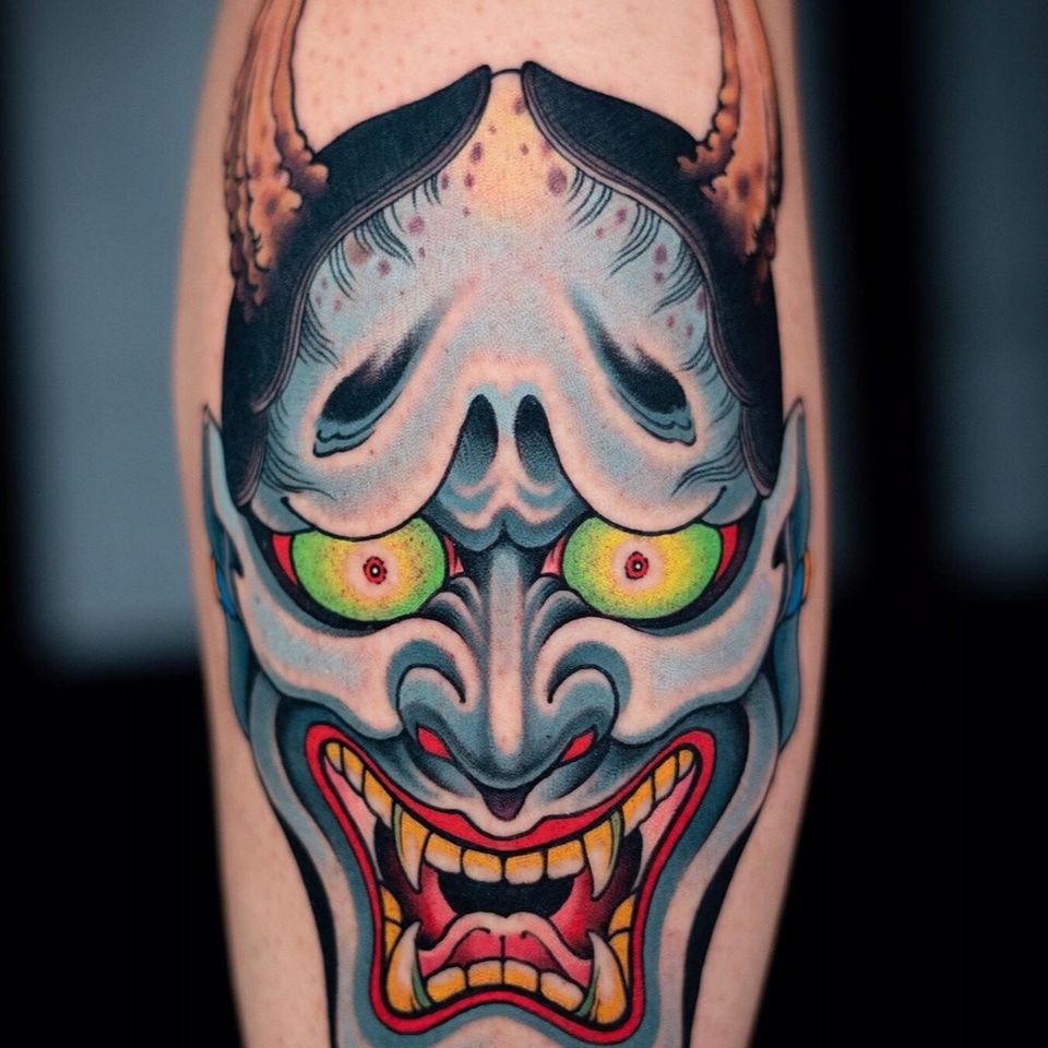 Japanese Hannya mask tattoo meaning color variations