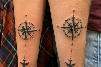 Matching Couple Travel Tattoos: 25 Meaningful Ideas for Adventurous Partners 2a401bf29c4145b238e91152ad845a24