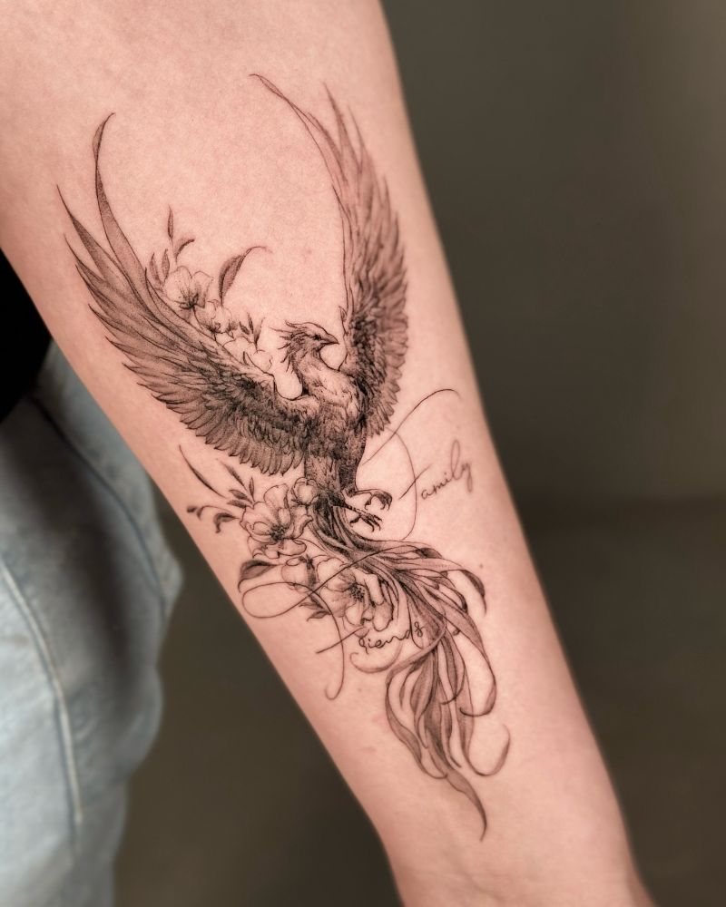 Phoenix tattoo inspired by cultural mythology and symbolic transformation