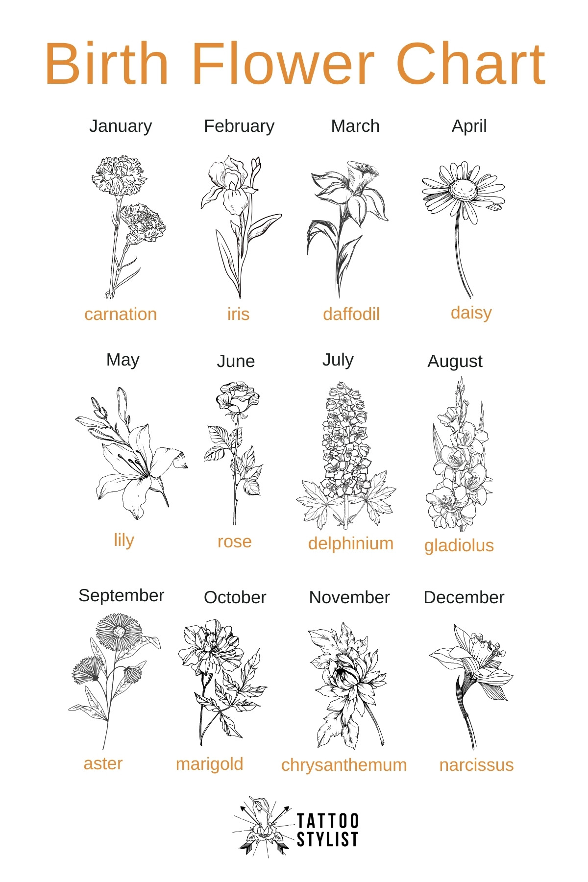 Birth Flower Tattoo Meaning, Ideas & Symbolism Guide 4 Mô tả SEO giàu bỿc birth flower chart infographic