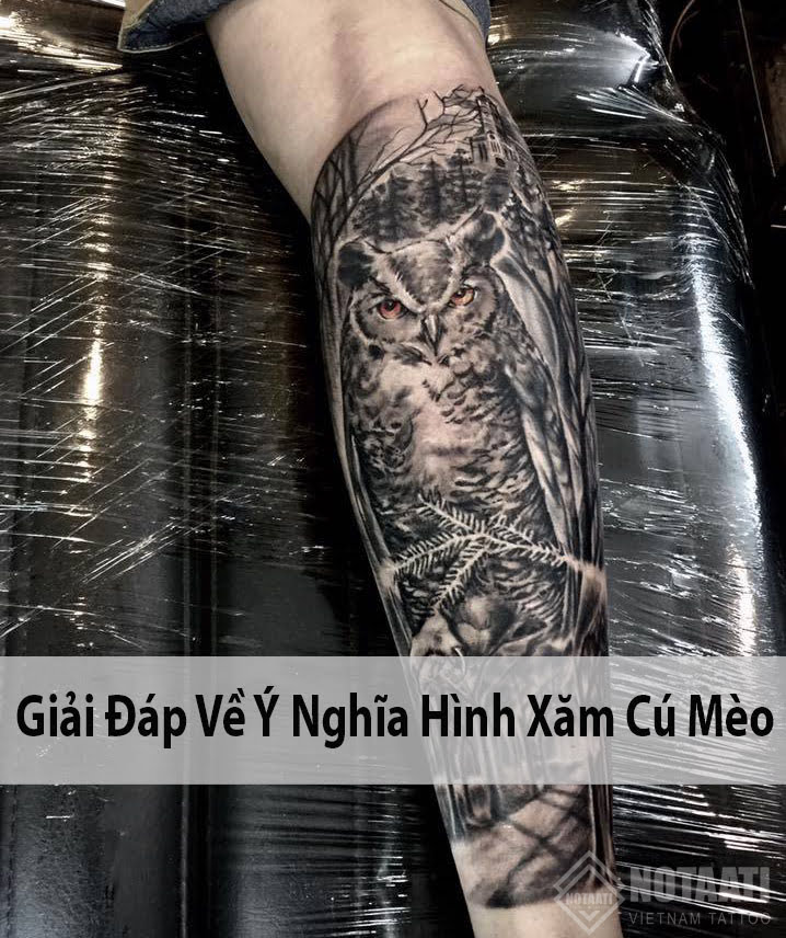 Cú mèo biểu tượng trực giác và năng lượng tâm linh trong hình xăm