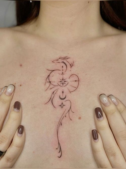 Fine Line Dragon Lotus Tattoo Meaning, Designs & Ideas 6 Meaningful fine line dragon lotus tattoo design inspiration