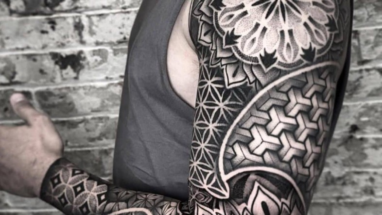 Geometric Tattoo Ideas, Meanings & Expert Design Guide geometric and mandala arm sleeve ludan jiang 1058x1300 2