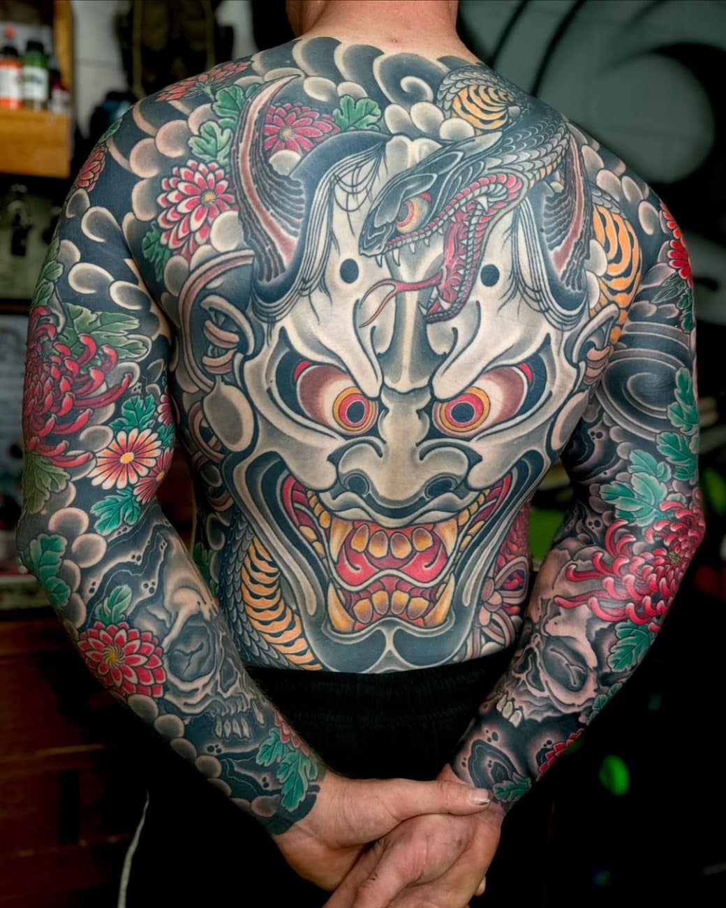 Japanese Backpiece Tattoo: Meaning, Design, Cost & Expert Guide 7 Traditional hannya mask Japanese backpiece tattoo design