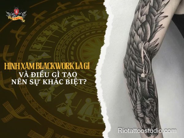 Thiết kế Blackwork hiện đại với độ tương phản cao trên cánh tay