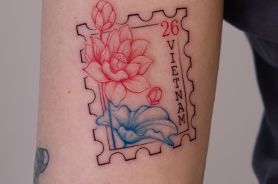 Lotus Tattoo Saigon Souvenir: Meaning & Travel Symbol linework vietnam lotus stamp tattoo azone saigon