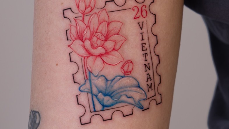 Lotus Tattoo Saigon Souvenir: Meaning & Travel Symbol linework vietnam lotus stamp tattoo azone saigon