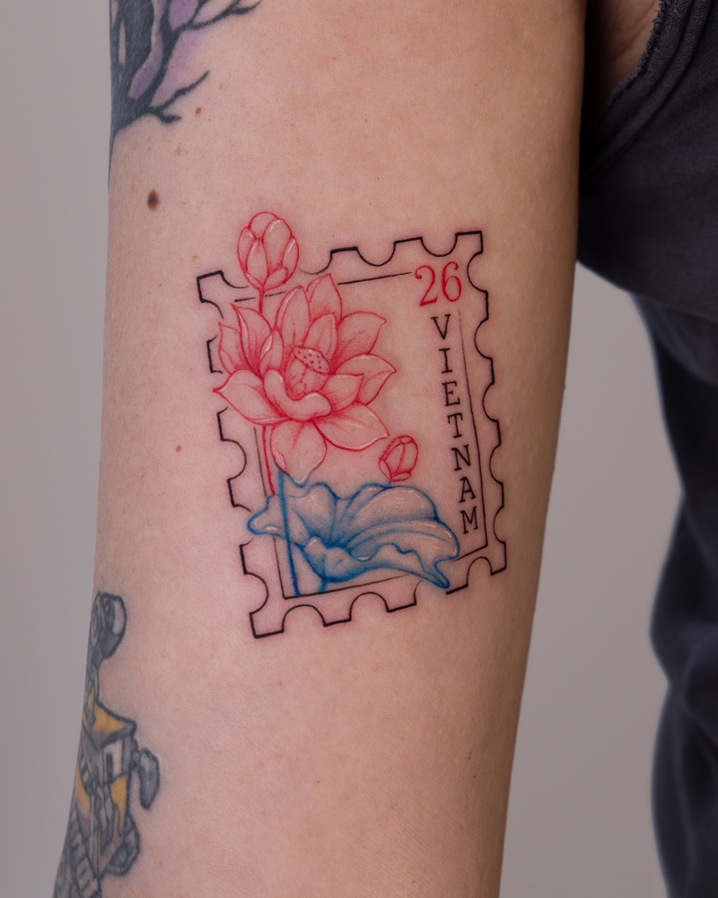 Lotus Tattoo Saigon Souvenir: Meaning & Travel Symbol linework vietnam lotus stamp tattoo azone saigon