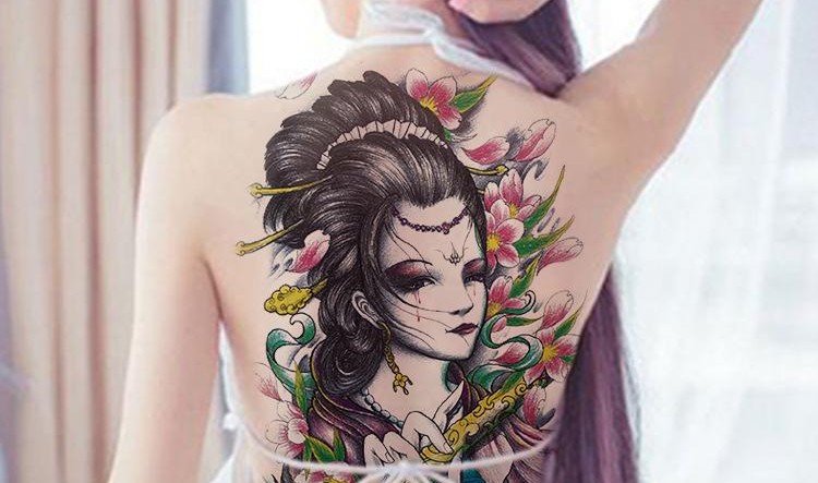 Sự bí ẩn trong ý nghĩa hình xăm cô gái Geisha Nhật Bản new full back tattoo stickers color geisha
