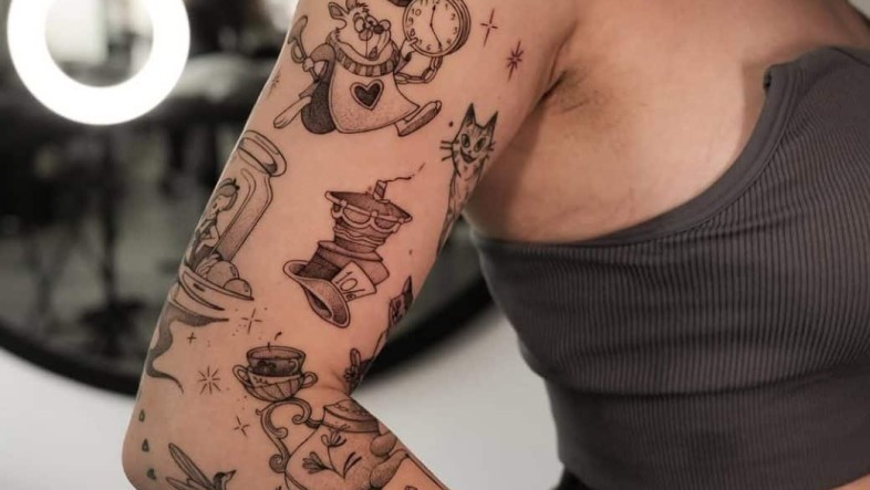 Patchwork Sleeve Ideas: Unique Tattoo Designs & Styling Guide patchwork tattoo alice in wonderlands maria fernandez 1040x1300