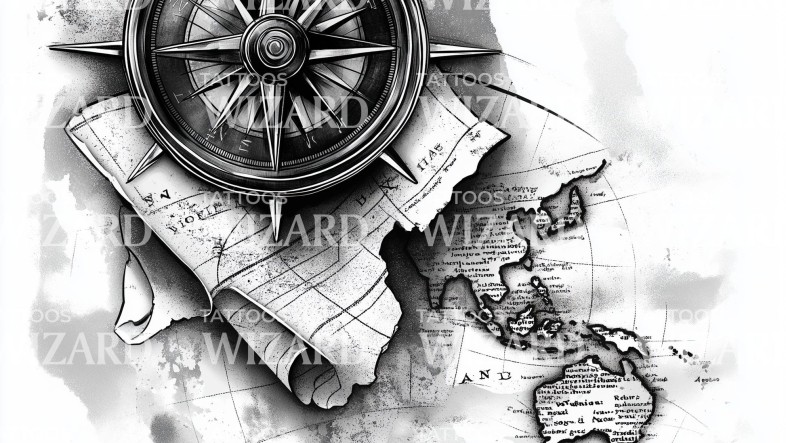 Compass Tattoo Design Meaning, Styles & Ideas Guide travel the world map and compass tattoo design world travel 25